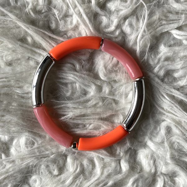 Tube armband oranje/roze (met zilverkleur) - Image 2