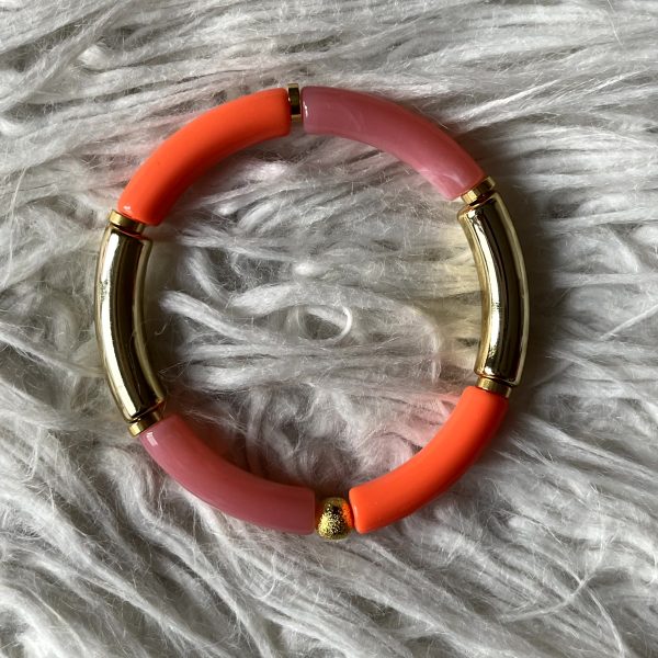 Tube armband oranje/roze (met zilverkleur) - Image 3